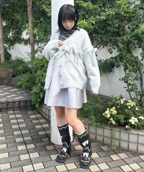 Candy Stripper(キャンディストリッパー)の「SHAGGY RIBBON KNIT カーディガン(カーディガン/ボレロ・レディース・ライトグレー/レッド/ブラック・FREE)」の19枚目の写真