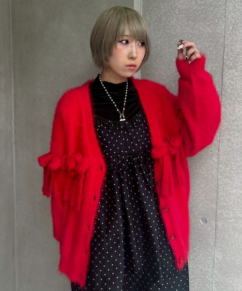 Candy Stripper(キャンディストリッパー)の「SHAGGY RIBBON KNIT カーディガン(カーディガン/ボレロ・レディース・ライトグレー/レッド/ブラック・FREE)」の11枚目の写真