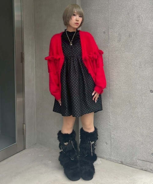 Candy Stripper(キャンディストリッパー)の「SHAGGY RIBBON KNIT カーディガン(カーディガン/ボレロ・レディース・ライトグレー/レッド/ブラック・FREE)」の12枚目の写真