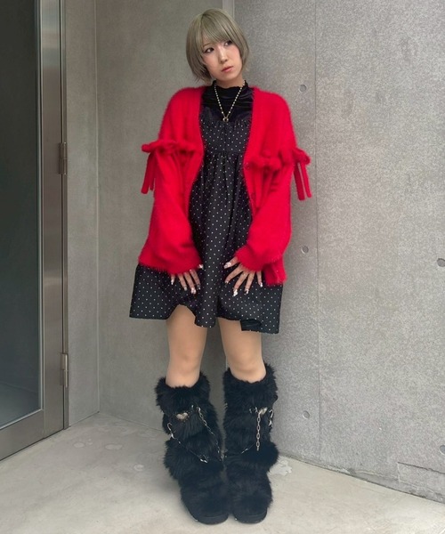 Candy Stripper(キャンディストリッパー)の「SHAGGY RIBBON KNIT カーディガン(カーディガン/ボレロ・レディース・ライトグレー/レッド/ブラック・FREE)」の13枚目の写真