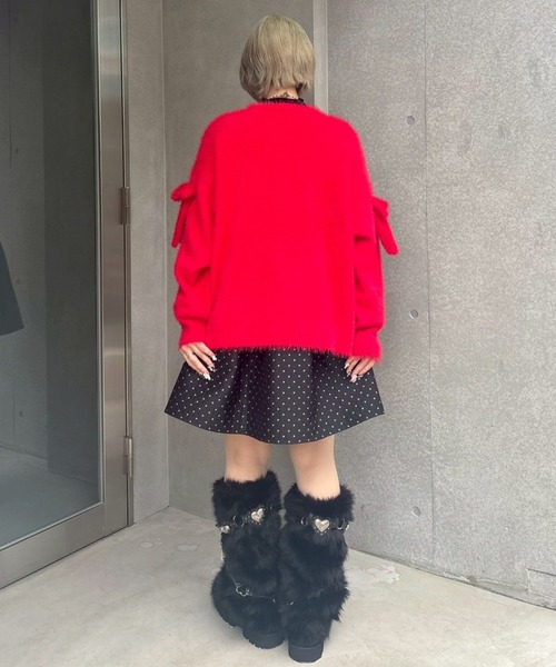 Candy Stripper(キャンディストリッパー)の「SHAGGY RIBBON KNIT カーディガン(カーディガン/ボレロ・レディース・ライトグレー/レッド/ブラック・FREE)」の15枚目の写真