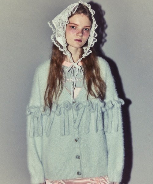 Candy Stripper(キャンディストリッパー)の「SHAGGY RIBBON KNIT カーディガン(カーディガン/ボレロ・レディース・ライトグレー/レッド/ブラック・FREE)」の5枚目の写真