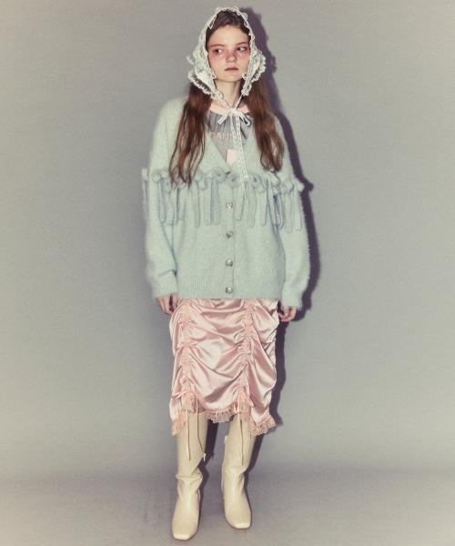 Candy Stripper(キャンディストリッパー)の「SHAGGY RIBBON KNIT カーディガン(カーディガン/ボレロ・レディース・ライトグレー/レッド/ブラック・FREE)」の9枚目の写真