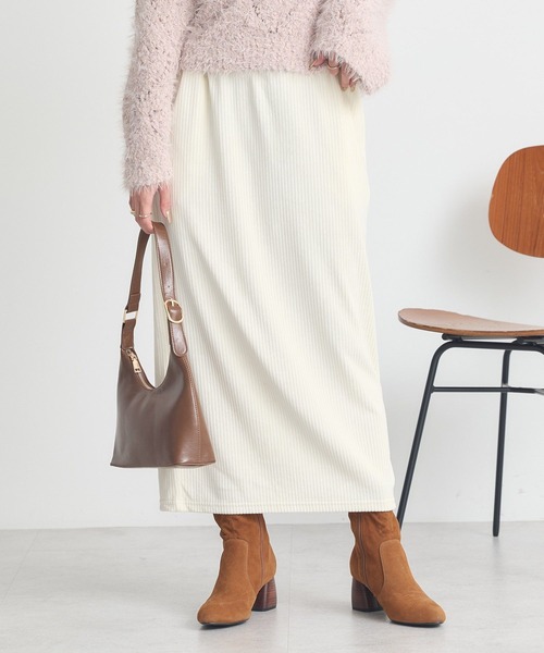 earth music&ecology(アースミュージックアンドエコロジー)の「コーデュロイナロースカート(スカート・レディース・ブラック/アイボリー/ボルドー・S/M)」の2枚目の写真