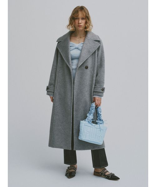 FURFUR（ファーファー）の「シャギーロングコート（チェスターコート・レディース・チェック/ライム/グレー・F）」の5枚目の写真