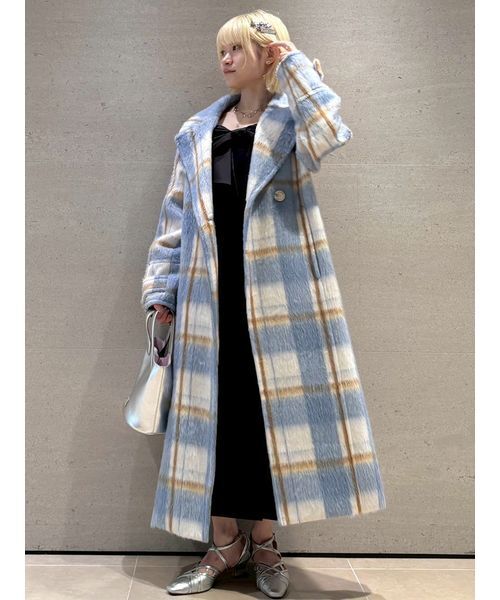 FURFUR（ファーファー）の「シャギーロングコート（チェスターコート・レディース・チェック/ライム/グレー・F）」の17枚目の写真