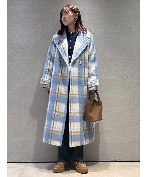 FURFUR（ファーファー）の「シャギーロングコート（チェスターコート・レディース・チェック/ライム/グレー・F）」の18枚目の写真