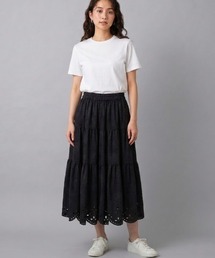 パンチングレース スエード調ティアードスカート