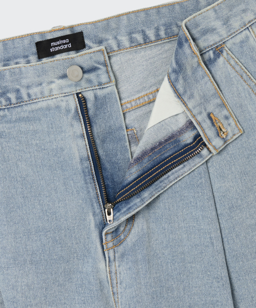 MUSINSA STANDARD（ムシンサスタンダード）の「ワンタックワイドデニムショーツ [スカイブルー]（デニムパンツ・メンズ・その他・40/38/42/36/27/28/29/34/32/30/31/33/26）」の3枚目の写真