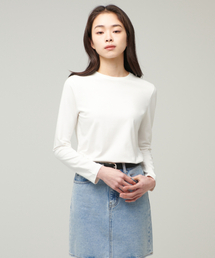 ウィメンズフレキシブルクルーネック長袖Tシャツ[クリーム]