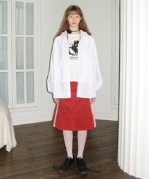 SIDE FRILL MIDI SKIRT (RED)