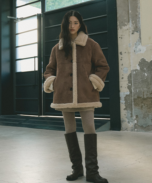 suede mustang coat-brown