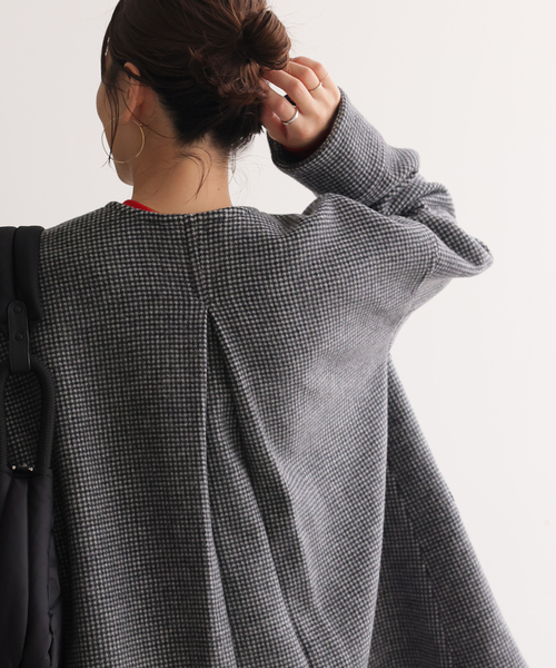 JOURNAL STANDARD（ジャーナルスタンダード）の「《追加2》スーパー140ビーバーノーカラーミドルコート（ノーカラーコート・レディース・ブラックミックス/ブラウン/グリーン/ブラック・36/38）」の7枚目の写真