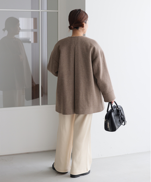 追加2》スーパー140ビーバーノーカラーミドルコート（ノーカラーコート