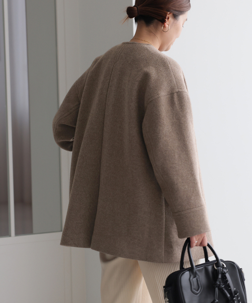 追加2》スーパー140ビーバーノーカラーミドルコート（ノーカラーコート