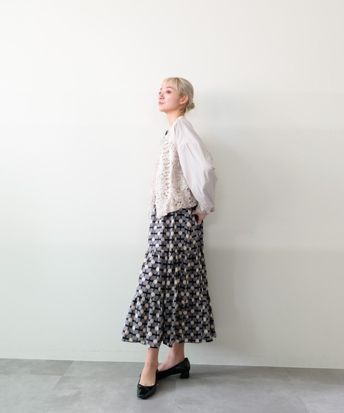 DOLLUPOOPS（ドールアップウップス）の「ジオメトリックプリントティアードワンピース（Tシャツ/カットソー・レディース・グリーン/ブラック・FREE）」の18枚目の写真