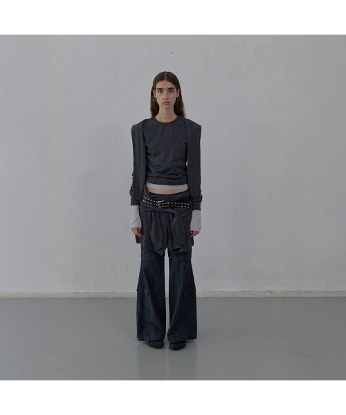 LCDC TM(エルシーディーシーティーエム)の「TIED DETAIL LAYERED KNIT SKIRT (MELANGE GREY)(ニット/セーター・レディース・その他・SMALL/MEDIUM)」の4枚目の写真
