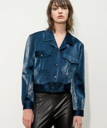 UNTAGE（アンテージ）の「フラップポケット フェイクレザー クロップジャケット[ブルー(WOMAN)]_UTS-FS94（ライダースジャケット）」