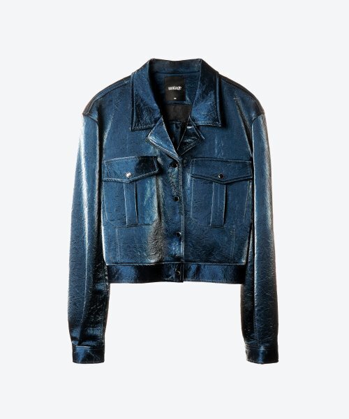 UNTAGE（アンテージ）の「フラップポケット フェイクレザー クロップジャケット[ブルー(WOMAN)]_UTS-FS94（ライダースジャケット・レディース・その他・FREE）」の4枚目の写真