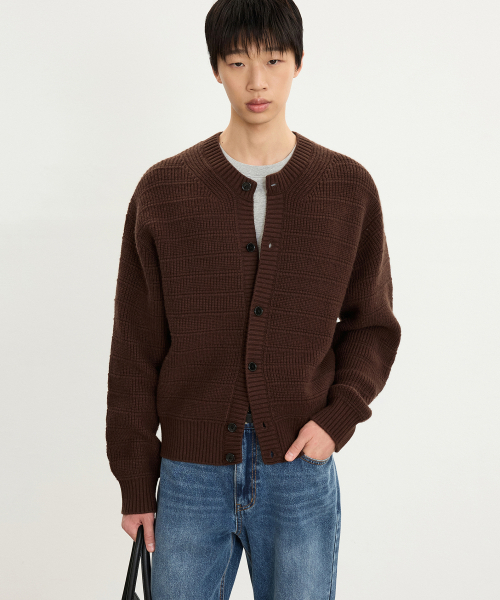 Chunky Wool Knit Cardigan (Brown) TNSW5F101W2