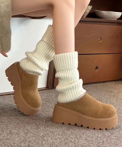 セール】【秋冬新作】ふわふわ内ボア厚底ムートンスリッポン