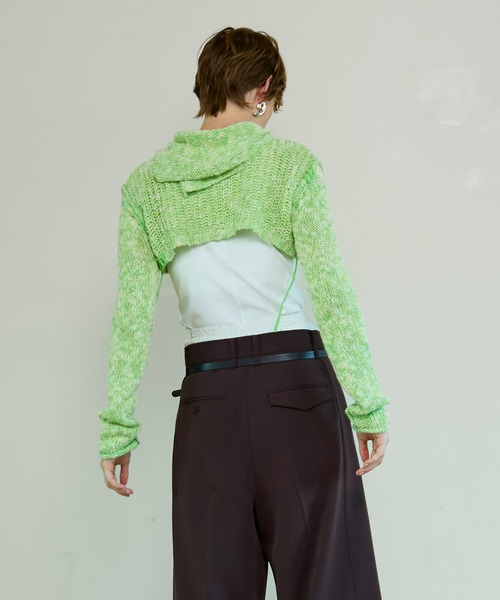 MAISON SPECIAL(メゾンスペシャル)の「Zip Short Cardigan with Babouche Collar/バブーシュカ付ジップショートカーディガン(カーディガン/ボレロ・レディース・グリーン/オレンジ/グレー/ブラック・FREE)」の7枚目の写真