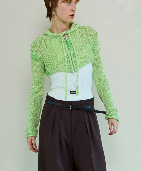 MAISON SPECIAL(メゾンスペシャル)の「Zip Short Cardigan with Babouche Collar/バブーシュカ付ジップショートカーディガン(カーディガン/ボレロ・レディース・グリーン/オレンジ/グレー/ブラック・FREE)」の8枚目の写真