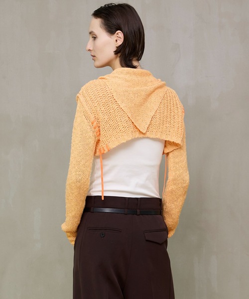 MAISON SPECIAL(メゾンスペシャル)の「Zip Short Cardigan with Babouche Collar/バブーシュカ付ジップショートカーディガン(カーディガン/ボレロ・レディース・グリーン/オレンジ/グレー/ブラック・FREE)」の10枚目の写真