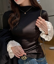 チューリップスリーブハイネック長袖トップス