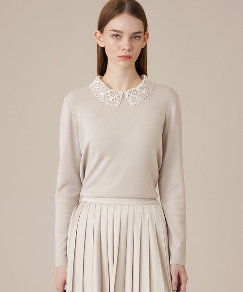 MACKINTOSH LONDON(マッキントッシュ ロンドン)の「レースカラーコンビニットプルオーバー(ニット/セーター・レディース・ベージュ/ブラック・38/40)」の1枚目の写真