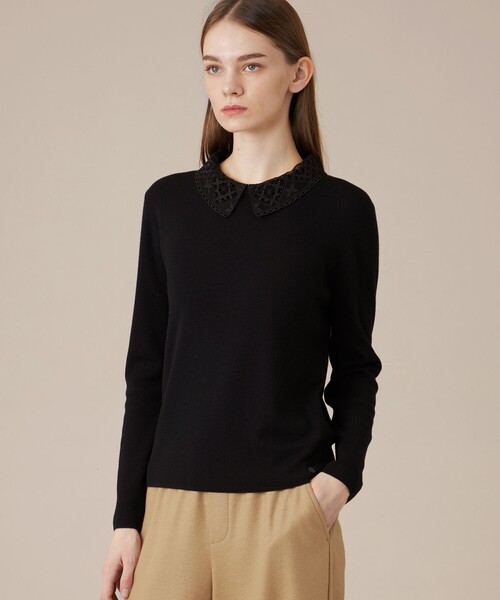 MACKINTOSH LONDON(マッキントッシュ ロンドン)の「レースカラーコンビニットプルオーバー(ニット/セーター・レディース・ベージュ/ブラック・38/40)」の2枚目の写真