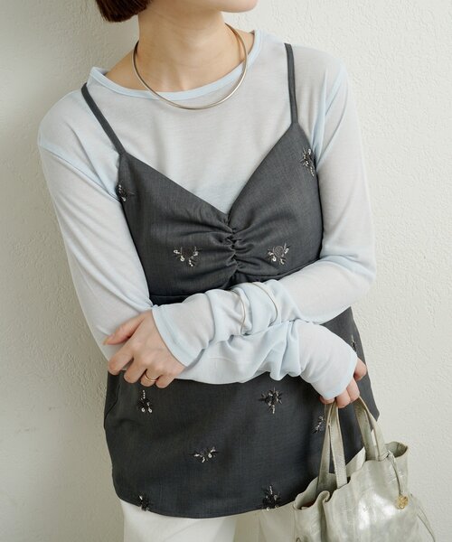 Omekashi（オメカシ）の「ビジューキャミソール（キャミソール・レディース・グレー/オフホワイト/ネイビー・FREE）」の11枚目の写真