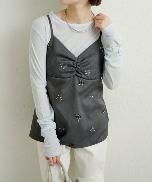 Omekashi（オメカシ）の「ビジューキャミソール（キャミソール・レディース・グレー/オフホワイト/ネイビー・FREE）」の12枚目の写真