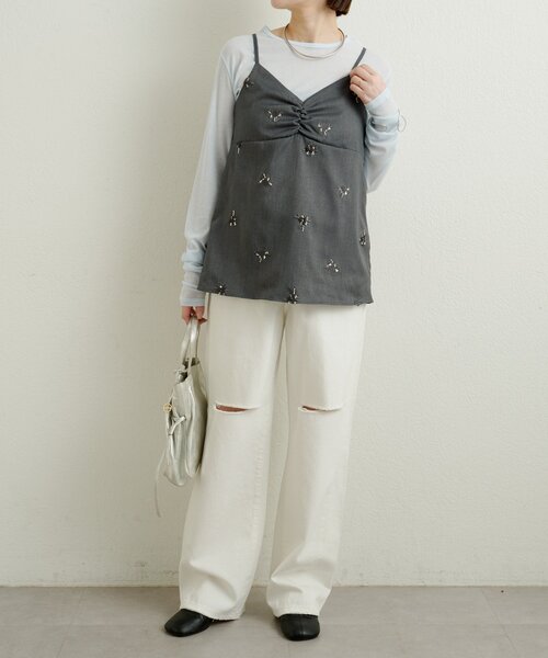 Omekashi（オメカシ）の「ビジューキャミソール（キャミソール・レディース・グレー/オフホワイト/ネイビー・FREE）」の18枚目の写真