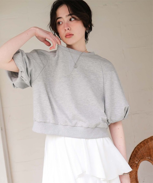 titivate(ティティベイト)の「カットソーパフスリーブトップス(Tシャツ/カットソー・レディース・ホワイト/ダークブラウン/ライトグレー・M/S)」の1枚目の写真