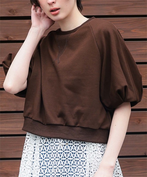 titivate(ティティベイト)の「カットソーパフスリーブトップス(Tシャツ/カットソー・レディース・ホワイト/ダークブラウン/ライトグレー・M/S)」の9枚目の写真