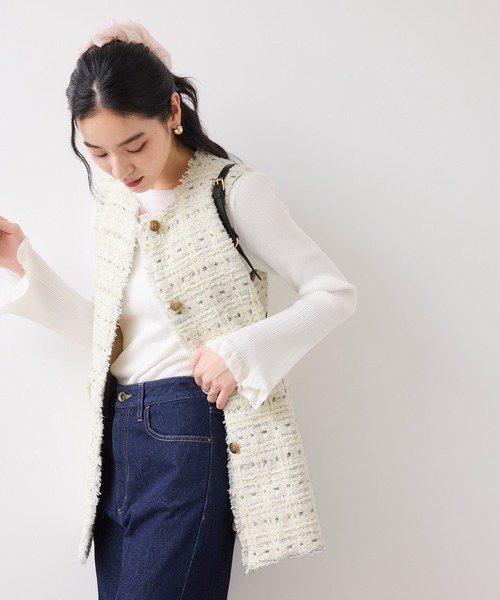 VIS（ビス）の「【WEB限定】ノーカラーツイードジレ（ベスト・レディース・ブラック/オフホワイト・FREE）」の10枚目の写真