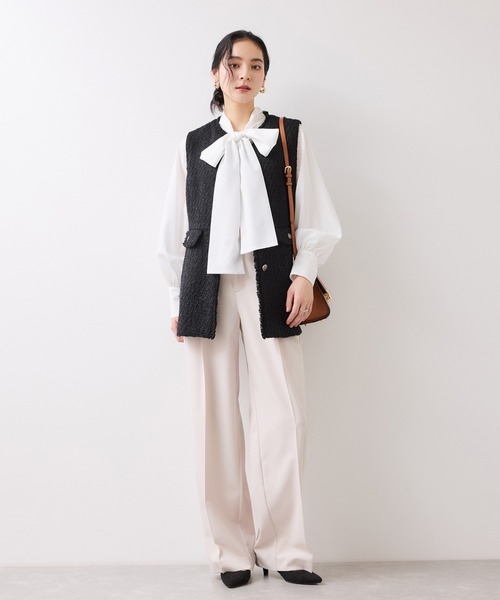 VIS（ビス）の「【WEB限定】ノーカラーツイードジレ（ベスト・レディース・ブラック/オフホワイト・FREE）」の4枚目の写真