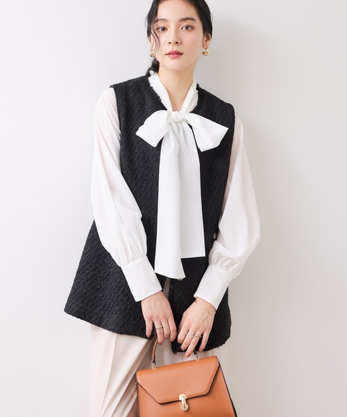 VIS（ビス）の「【WEB限定】ノーカラーツイードジレ（ベスト・レディース・ブラック/オフホワイト・FREE）」の8枚目の写真