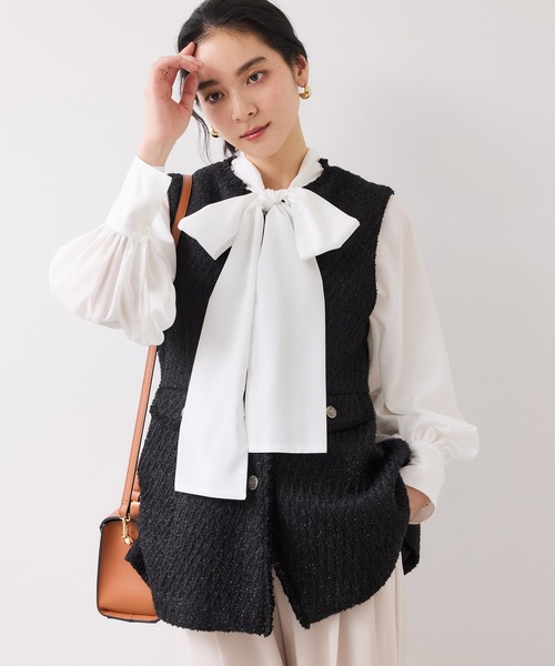 VIS（ビス）の「【WEB限定】ノーカラーツイードジレ（ベスト・レディース・ブラック/オフホワイト・FREE）」の7枚目の写真