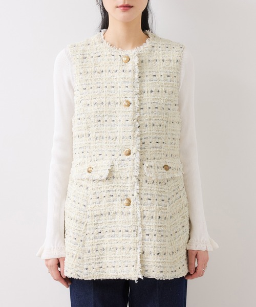セール】【WEB限定】ノーカラーツイードジレ（ベスト）｜VIS（ビス）の
