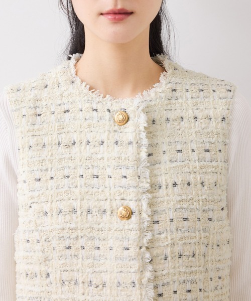 VIS（ビス）の「【WEB限定】ノーカラーツイードジレ（ベスト・レディース・ブラック/オフホワイト・FREE）」の20枚目の写真