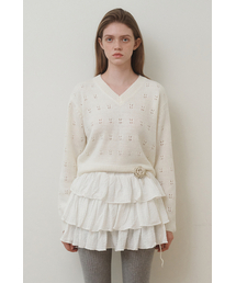 BELLOL（ベロエル）の「アイレットVネックニットアイボリー（ニット/セーター）」