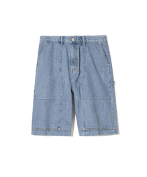 Double Knee Denim Shorts - Light Blue