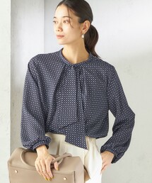 〈手洗い可能〉プリント タイ 長袖 ブラウス