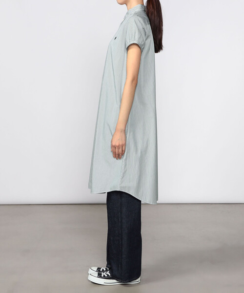 GYMPHLEX（ジムフレックス）の「Gymphlex | コットンストライプ フレンチスリーブシャツワンピース WOMEN（シャツワンピース・レディース・グリーン系その他・14）」の6枚目の写真