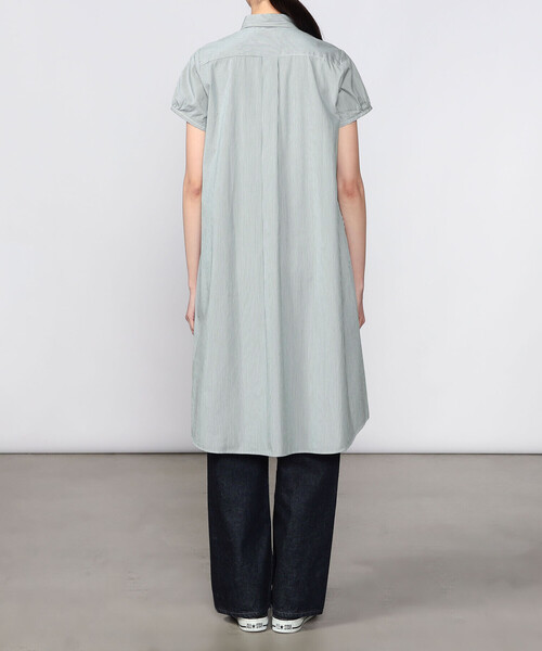 GYMPHLEX（ジムフレックス）の「Gymphlex | コットンストライプ フレンチスリーブシャツワンピース WOMEN（シャツワンピース・レディース・グリーン系その他・14）」の7枚目の写真