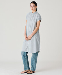 GYMPHLEX | Gymphlex | コットンストライプ フレンチスリーブシャツワンピース WOMEN(シャツワンピース)