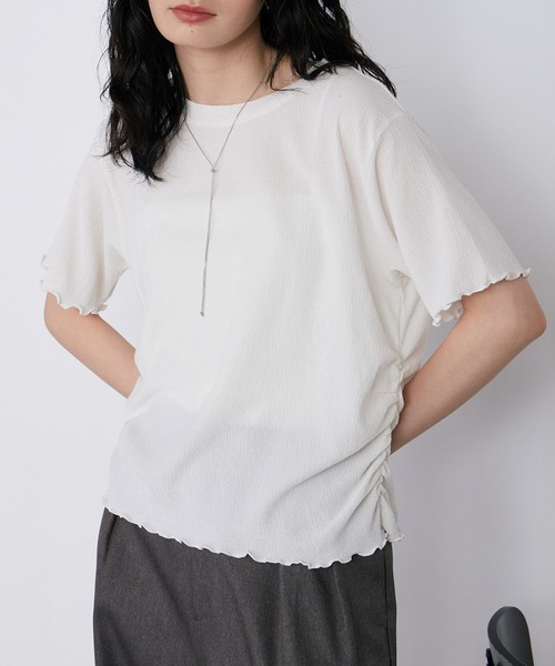 forksy.(フォルクシー)の「【forksy.】楊柳 シャーリング メロートップス / UVカット(Tシャツ/カットソー・レディース・ライトブルー/アイボリー/ブラック/ブラウン/ピンク・FREE)」の1枚目の写真