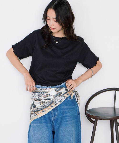 forksy.(フォルクシー)の「【forksy.】楊柳 シャーリング メロートップス / UVカット(Tシャツ/カットソー・レディース・ライトブルー/アイボリー/ブラック/ブラウン/ピンク・FREE)」の2枚目の写真